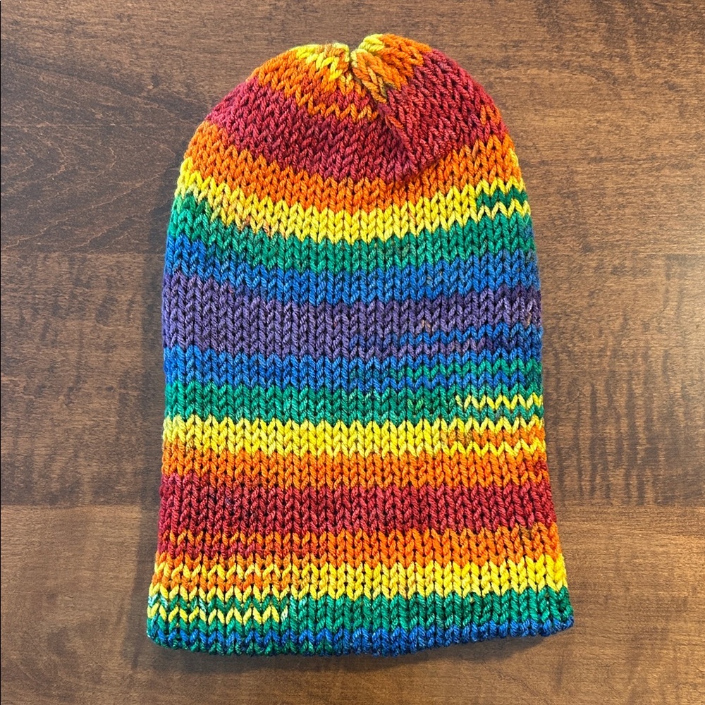 Rainbow Striped Handmade Unisex Winter Hat/Beanie - NWOT